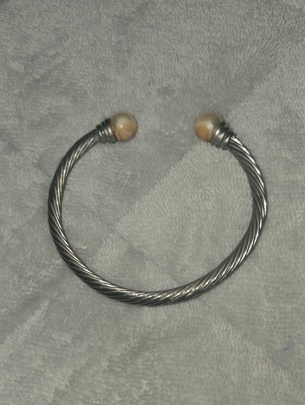 David Yurman Silver Twisted Cable Cuff Bracelet with Cream End Beads